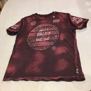 Men's Affliction American Chaos T-Shirt Skull Crossbones Maroon Tye Dye Size XL